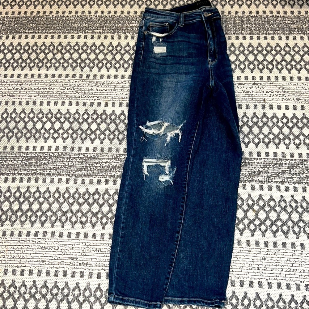 Judy Blue Women Boyfriend Fit Stretch Jeans Size 11/30 Distressed Rip